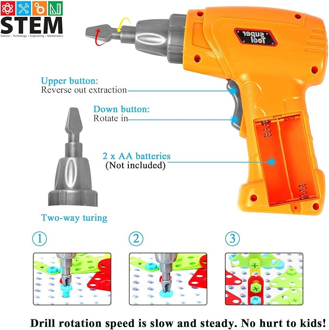STEM Design and Drill Toy for Kids Ages 3-8, 237 Pcs Electric Drill Toy,Creative Building Toys,Magic Montessori Play Toolbox for Toddler Boys Girls Preschool,STEM Toys for 3 4 5 6 7 8 Year old