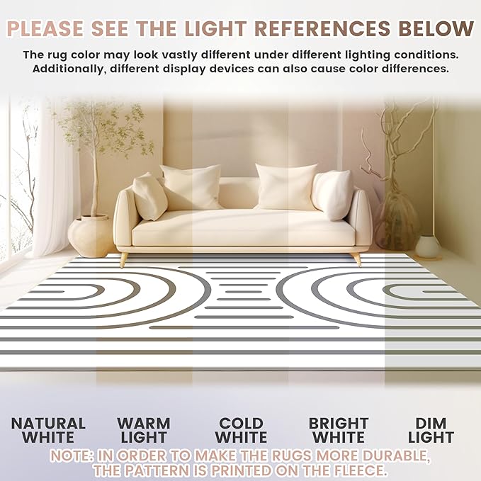 Washable 5x7 Modern Area Rug for Living Room, Grey White Minimalist Artistic Abstract Large Rug, Ultra Thin Low Pile Lightweight Soft Indoor Carpet with Nonslip Backing for Home Bedroom Kids Play Room