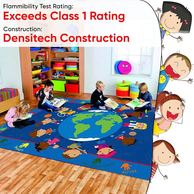 KidCarpet World Character Classroom Rug, 7'6" x 12' Rectangle