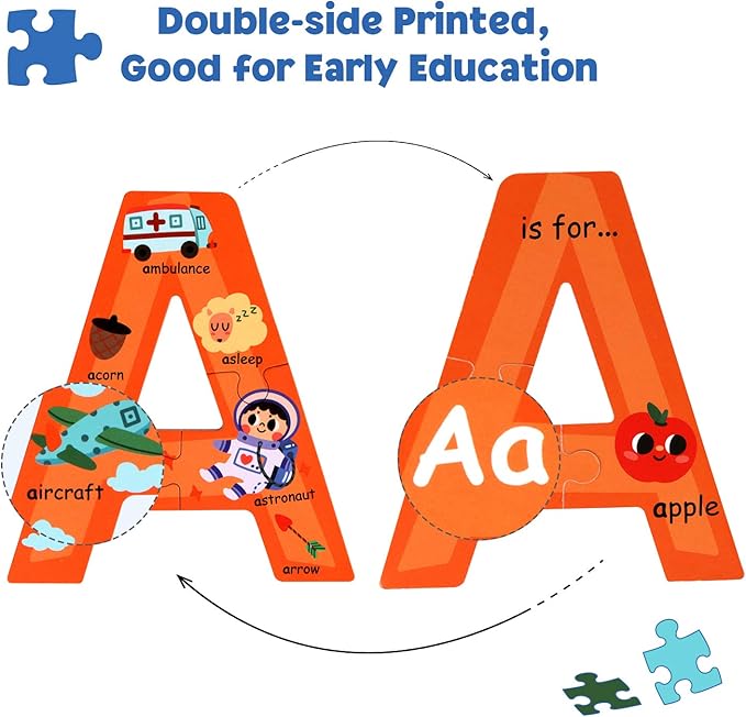 SYNARRY Wooden Alphabet Puzzles for Kids Ages 3-5, ABC Learning for Toddlers Ages 3+, Sight Words Letter Puzzles Montessori Toys Educational STEM for Preschool Boys Girls Kids Gifts