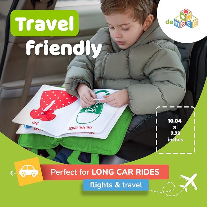 deMoca Montessori Busy Book Toddler Travel Toys 1-3 - Activity Quiet Book Airplane Travel Toys for Toddlers 1-3, Busy Board with Car and Plane Activities, Boys & Girls Birthday Gift