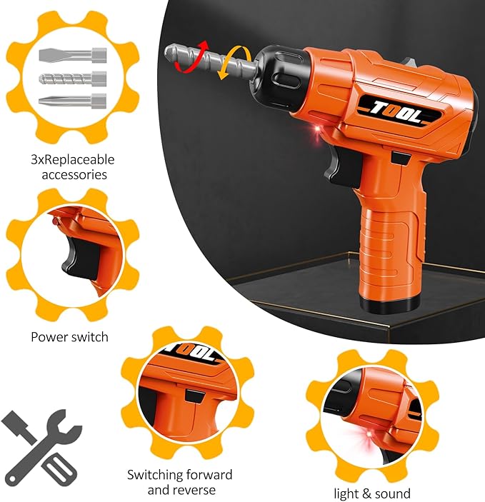 Toddler Tools Workbench Pretend Play Toys for Kids 3 4 5+Year Old with Realistic Electric Drill Boys Girls Age 2-4 Tool Set Learning Educational Construction Toy Power Work Bench Gifts for Kid 1-3 4-8