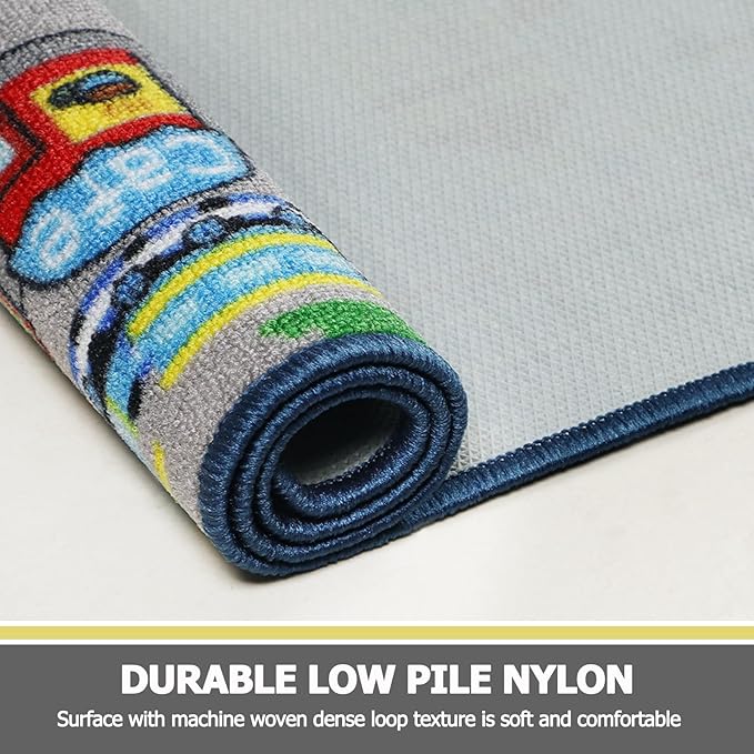 Capslpad Kids Rug 6'6" x 5'0" Educational Learning Kid Play Area Rug Large Traffic Road Cars Rug Play Mat for Kids Toy Nursery Car Carpet for Playroom Living Room Classroom Decor, Blue