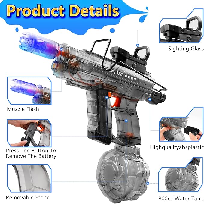 2 Pack Electric Water Gun, Squirt Guns, 800 CC Large Capacity, 40FT Long Range, Perfect for Outdoor Battles & Summer Fun