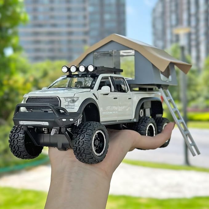 Toy Trucks for Boys Age 4-7,Trucks for Kids F150 Diecast Truck,Model F150 Pickup Truck with Sightseeing Cabin,Pull Back Cars with Light and Sound,Trucks for Kids Ages 4-8（White）