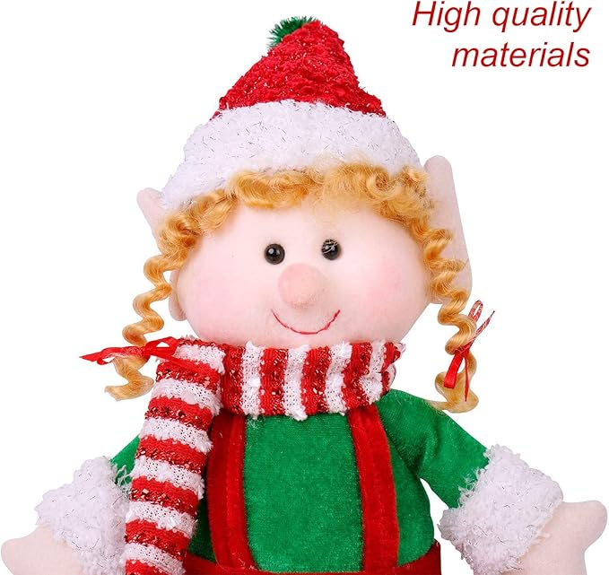 Christmas Elves 24" Decorations Dolls Big Plush Figurines Packed in Color Box Soft Stuffed Holiday Ornaments Xmas Decor Adorable Gifts Boy and Girl Set of 2