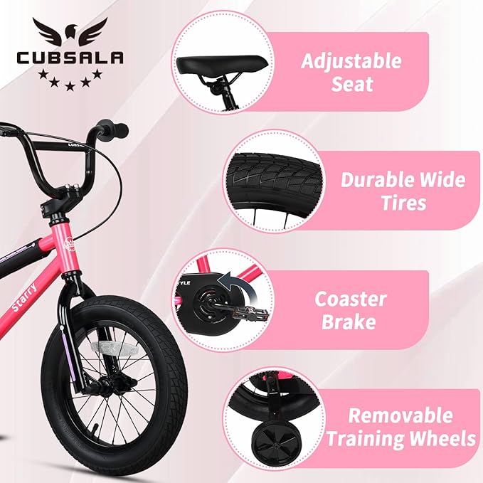 12 14 16 18 Inch Kids Bike BMX Style Bicycle with Training Wheels Coaster Brake for 1-10 Years Old Toddlers Boys Girls Multiple Colors