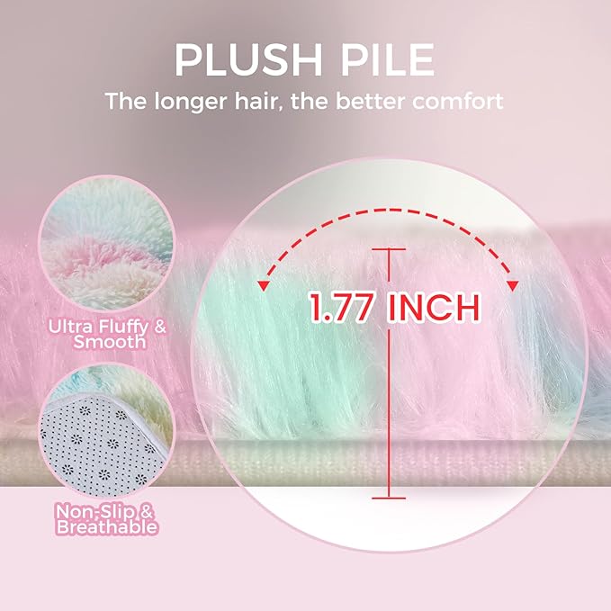 Ultra Soft Rug for Living Room, 6X9 Fluffy Shag Area Rug for Bedroom, Modern Shaggy Carpets Fuzzy Rug for Teens Dorm Nursery Home Decor Aesthetic, Upgrade Anti-Skid Durable, Rainbow