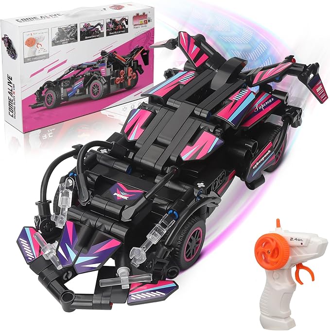 STEM Toys for 6-10 Year Old Boys Girls - 306 pcs RC Car Building Block Set - Remote Control Racing Car Building Toy Sets Kit for Kids (Black)