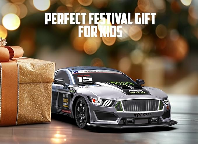 RACENT 1:16 RC Drift Car, 2.4Ghz 4WD 18KM/H Remote Control Car with Spray Mist, Racing and Drifting Wheels, LED Light, 2 Batteries, Sport Model Toys Vehicle for Kids, Boys, Adults