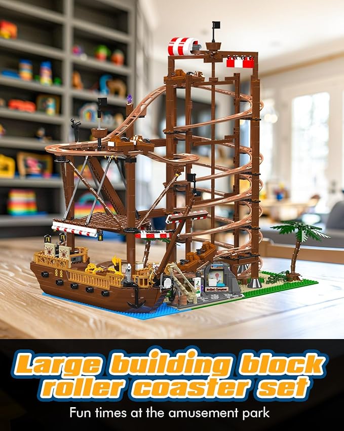 Sosuy Roller-Coaster Building Set, Electric Motorized Track Ship, Amusement Park Toy for Boy Girl Teen, Easter Birthday Gifts for Adult Kid Ages 6 7 8 9+, City Construction Theme Collection 2174pcs