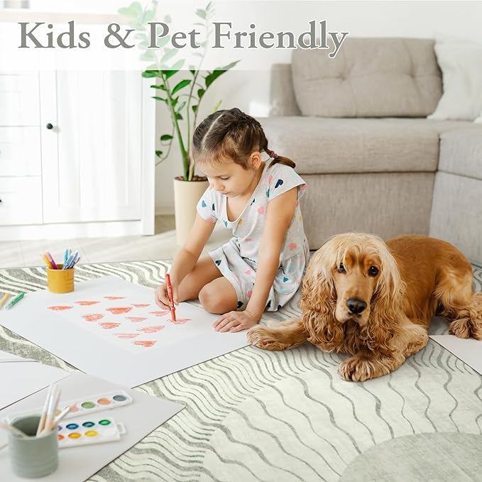 Boho Washable Rugs 5x7, Sun Print Soft Grey Rug for Bedroom Nursery Non Slip, Stain Resistant Living Room Carpet for Dining Room Classroom(5'x 7',Grey/Multi)