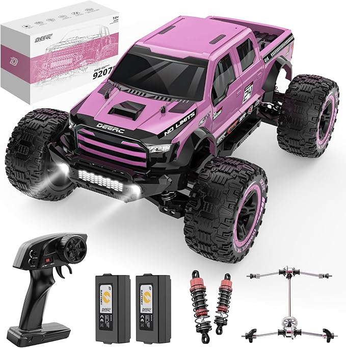DEERC 1:10 Fast RC Cars for Adults, 4X4 High Speed RC Truck Crawler, 48+KM/H, Pink All Terrain Hobby Remote Control Monster Truck with 2 Modular Batteries, Toy Vehicle Gift for Kids