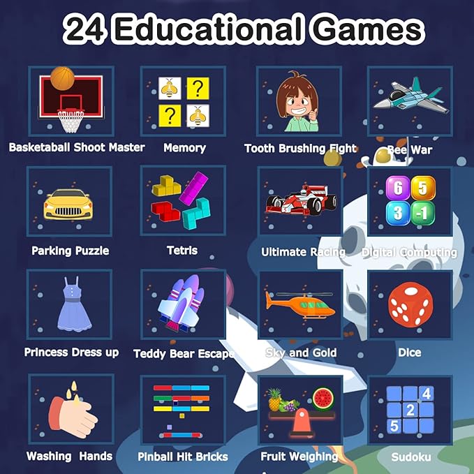 Kids Game Smart Watch for Kids with 24 Puzzle Games HD Touch Screen Camera Video Music Player Pedometer Alarm Audiostory Flashlight 12/24hr Kids Watch Gift for 4-12 Year Old Boys Girls Toys for Kids