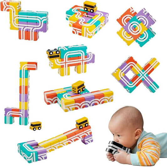 QBI Magnetic Blocks STEM Toys for Toddlers Aged 1+ Year Old Boys & Girls｜3D Colorful Magnetic Building Blocks with School Bus｜Magnet Block for Kids｜Educational & Montessori Preschool Kids Toy (13PCS)