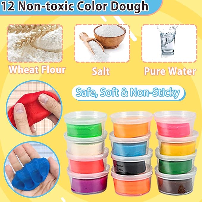 3 in 1 Color Dough Kitchen Creations Set, Ice Cream Noodle Hamburger Maker Machine, Art Crafts Food Modeling Play Toys, Deluxe Tools Kit for Boys Girls Kids Toddlers Ages 3+ (12 Colors Dough)