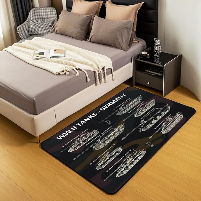 Erosebridal Tank Area Rug 3x5, War Theme Rug, Soldier Dirt Bike Carpet for Living Room, Camouflage Army Acting Non Slip Indoor Floor Mat for Kid Boy Teen Men