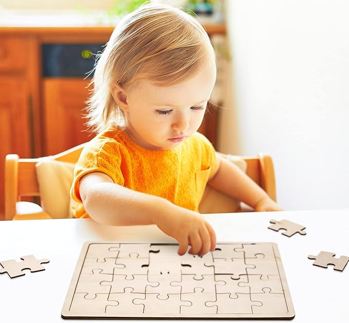 Deekin 30 Sheets Unfinished Wood Blank Puzzles Customizable Blank Wooden Pieces Freeform Things to Paint, Write and Draw On, Wooden Jigsaw Puzzles for Kids DIY Craft, 8.9 x 5.9 Inch