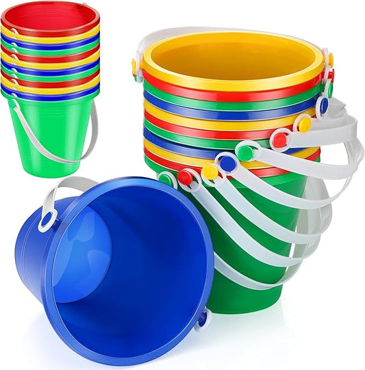 24 Pcs 5 Inch Beach Bucket Sand Buckets Colorful Fun Plastic Pails and Sandcastle Mold for Kids Toddler Tool Summer Beach Theme Birthday Party Favors Bulk Play Castle Water Pool, 4 Colors