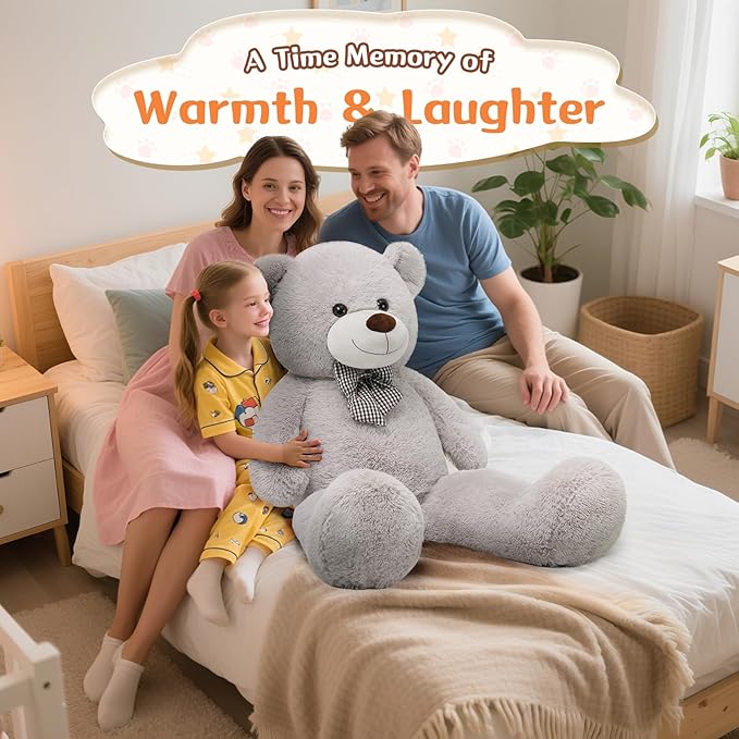 MorisMos Bow Tie Giant Teddy Bear 4 Feet, 47inch Big Teddy Bear Stuffed Animal Plush for Girlfriend, Boyfriend, Gray