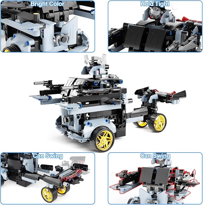 STEM Remote Control Car Building Kit Toys for Kids Age 8-12 with 2in1 STEM Robots Building Set Remote & APP Controlled Car/Robot, RC Car Toy Set for Boys Girls 466 Pcs (Black)