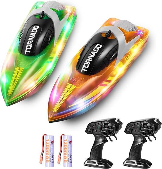 Remote Control Boat for Kids Adults: 2Pack RC Boat with LED Lights for Pools Lakes, 2.4Ghz, 50-100Mins Long Playtime, Rechargeable Batteries, Waterproof, Summer Pool Water Toys Gifts for Kids 8-12