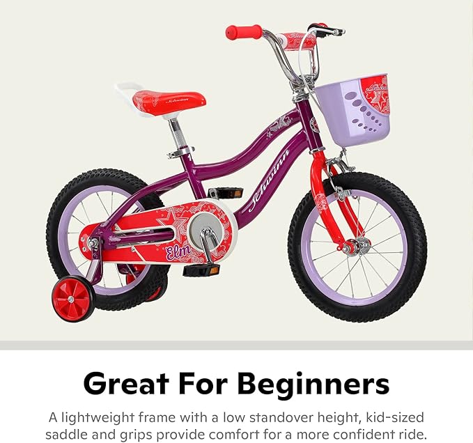 Schwinn Koen BMX Style Toddler and Kids Bike, For Girls and Boys, 14-Inch Wheels, With Saddle Handle, Training Wheels, Chain Guard, and Front Basket, Recommended Height 36-40 Inch, Purple