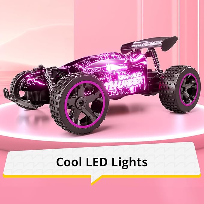 Tecnock RC Cars for Girls and Boys, 1:18 Scale Remote Control Car with USB-C Easy Charging, Rechargeable Battery for 50-Min Play, 2WD RC Racing Car with LED Lights, Toys Gifts for Kids