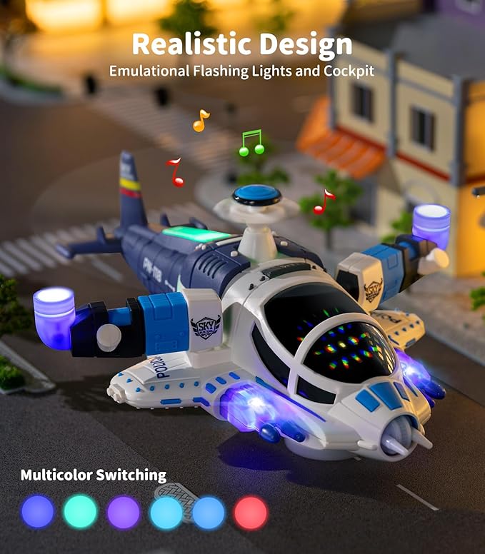 Geyiie Helicopter Toys for Boys, Kids Play Airplane with Lights and Sounds, 360°Freedom and Auto-Steering Plane, Helicopters Toys Gifts for Toddler Toys Birthday Party Favors, Blue