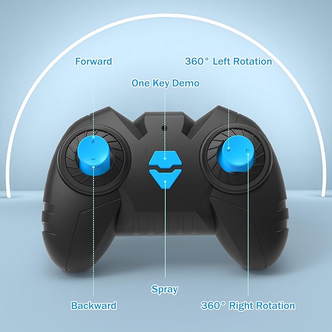 Eulogia RC Stunt Car with RGB Lights, 360° Drift & Rotation, All-Terrain Remote Control Car, Extra 2 Rechargeable Batteries, Spray, One-Key Demo, Gift for Kids Ages 5-12 (Blue)