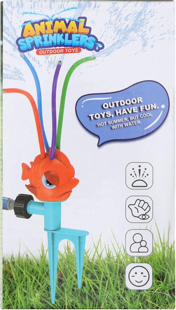 MoKo Water Sprinkler for Kids, Piranha Toddler Outdoor Toys with 4 Wiggle Tubes and Hose Clamp, Outdoor Play Toys Spray Up to 8ft, Summer Water Toys Sprinklers for Yard Lawn Garden Pool, Blue