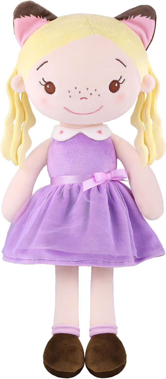 Soft Baby Doll Toys (16'') for Girls, My First Baby Rag Dolls for 1 Year Old Girl Birthday Gift Plush Doll Toys Machine Washable Baby Doll for Toddler Kids Infants - Kitten Girl