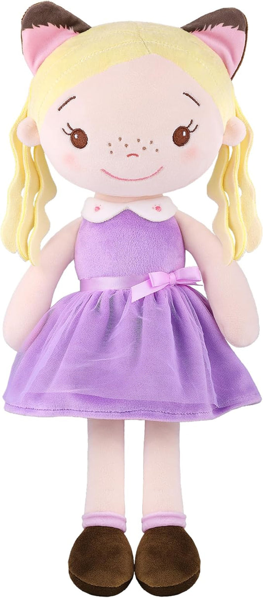 Soft Baby Doll Toys (16'') for Girls, My First Baby Rag Dolls for 1 Year Old Girl Birthday Gift Plush Doll Toys Machine Washable Baby Doll for Toddler Kids Infants - Kitten Girl