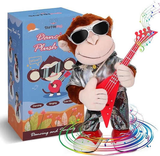 Dancing Monkey Plush Toy, Stuffed Toys, Dancing Singing, Body Shaking, and Guitar Shaking, Punk Molding, One Button Control, Children's Education Toys, Musical Intelligence Development