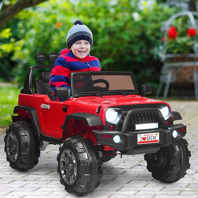 Costzon Ride on Car, 12V Battery Powered Electric Vehicle w/Parent Remote Control, Spring Suspension, Storage, 3 Speeds, LED Light, MP3, Music, USB & AUX Port, Electric Car for Kids (Red)