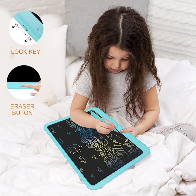FLUESTON LCD Writing Tablet, Doodle Board Toys Gifts for 3-8 Year Old Girls Boys, 15 Inch Colorful Electronic Board Drawing Pad for Kids, Gifts for Toddler Educational Learning Travel Birthday, Blue