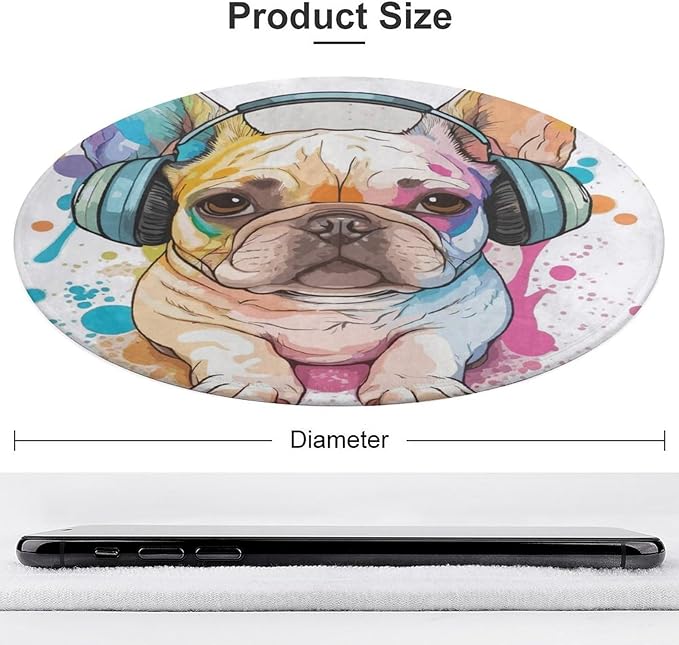 Round Rug-3Ft Colorful French Bulldog Living Room Area Rug Circle Rugs Soft Bedroom Mat,Round Carpet for Nursery Dorm Family Room