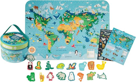 Stephen Joseph, World Map Puzzle Animal Biomes with 3D Animal Pieces – Includes 16 Play Pieces with Fun Facts and Stands, Includes 8.5 x 11 Poster, Jigsaw Puzzle for Girls & Boys 3+ Years