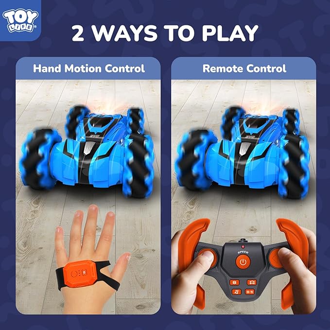 TOY Life RC Stunt Car, 2.4GHz 4WD Light Up Hand Controlled RC Car Double Sided 360°Rotating Gesture Sensing Remote Control Cars Birthday Gift Toys for Boys Age 8-12