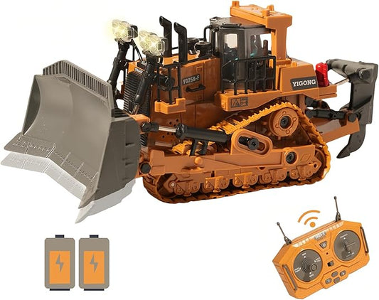 9-Channel Metal RC Bulldozer with Lights and Sound - Remote Control Heavy Equipment Construction Vehicles Dozer Toys for Adults Kids Boys Ages Year 3 4 5 6 7 8 9 10 11 12 13+