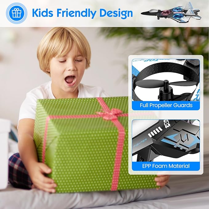 RC Plane Drones for Kids Remote Control Airplane, Aircrafts for Boys and Girls, Jet RC Helicopter Drone with LED Lights, Altitude Hold, 360° Flip, 2 Rechargeable Batteries Fly Toy