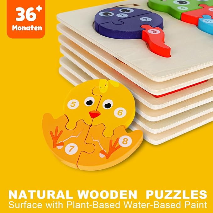 Wooden Puzzles for Toddlers 1-3,Montessori Education Learning Animal Evolution Growth Blocks Jigsaw Puzzle for Toddlers 2-4,Great Gifts for 2 Year Old Boy Girls(6 Pack)