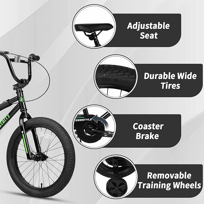 12 14 16 18 Inch Kids Bike BMX Style Bicycle with Training Wheels Coaster Brake for 1-10 Years Old Toddlers Boys Girls Multiple Colors