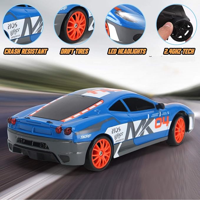 Liberty Imports RC Drift Car 1/24 2.4GHz 4WD Remote Control Sport Racing On-Road Vehicle with LED Light, Batteries and Drift Tires (Style 7)