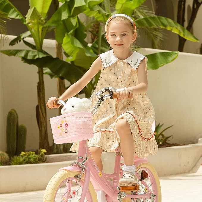 Girls Bike with Basket for Toddlers and Kids Aged 3-14 Years Old, 14 16 18 Inch with Training Wheels & Doll Seat, 20 Inch with Kickstand & Rear Rack, Princess Style Bicycle for Gift