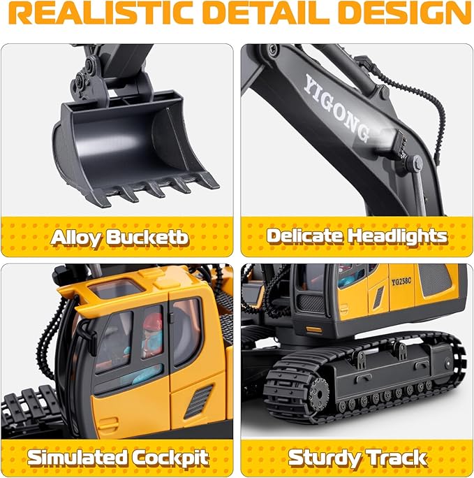 Remote Control Excavator Toys, 11 Channel 1:20 RC Construction Vehicles, 680° Rotation Hydraulic Car Toys for 4 5 6 7 8 9 10 Year Old Boys Kids, RC Truck Digger Toys Christmas Birthday Gifts