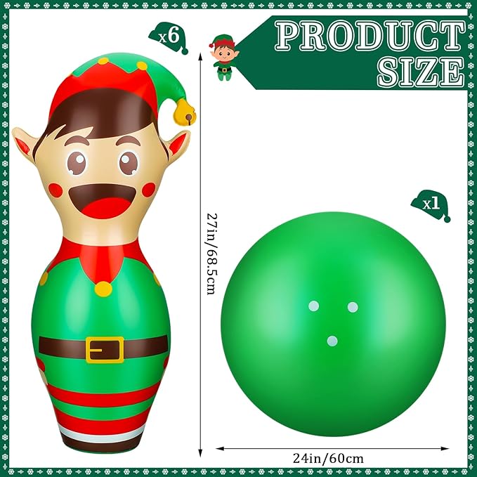 Wettarn 7 Pcs 27 in Giant Christmas Inflatable Bowling Set Elf Inflatable Games for Kids Adult Christmas Party Games Holiday Carnival Family Indoor Outdoor Garden Backyard Lawn Fun Xmas Decor