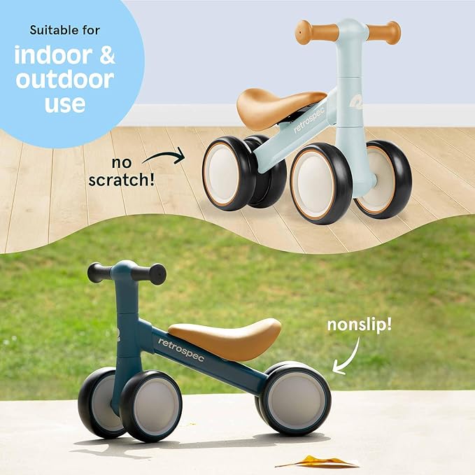Retrospec Cricket 2 Baby Walker Balance Bike with 4 Wheels for Ages 12-24 Months - First Birthday Gift Toddler Bicycle Toy for 1 Year Old’s - Ride On Toys for Boys & Girls