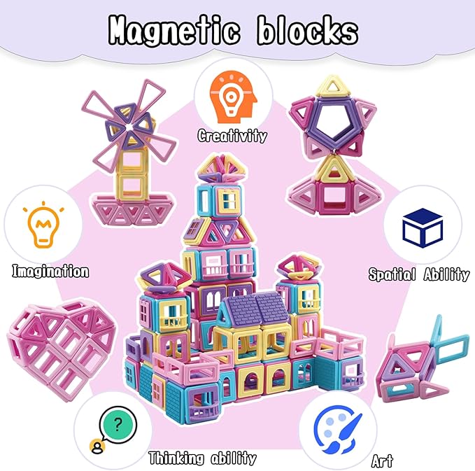 ASOK 204PCS Magnetic Building Blocks Magnetic Tiles Kids STEM Learning Toys for 3 4 5 6 7 Years Old Boys and Girls