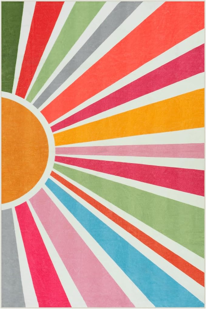 STARUIA Boho Machine Washable 6x9 Area Rugs for Living Room, Soft Non-Slip Large Sun Rainbow Nursery Kids Rug for Bedroom, Colorful Throw Rug Carpet for Classroom Office Dining Room(Color,6'x9')